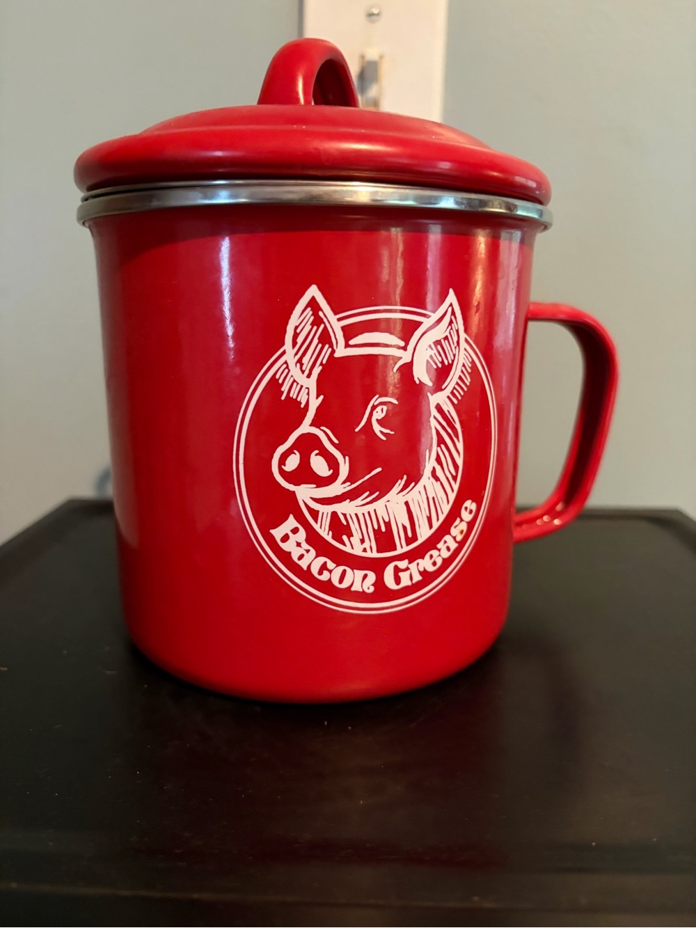 Red Bacon Grease Collector container with Lid only used once